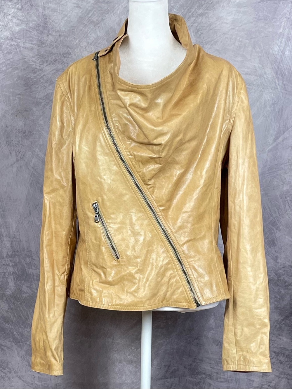 Claudio Iacovelli Women's Asymmetric Leather Zip  Jacket - Tan size 50